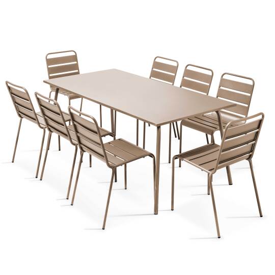 Tavolo da giardino rettangolare 180 x 90 cm e 8 sedie in metallo