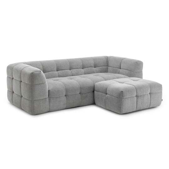 Divano 3 posti in tessuto con pouf | Oviala
