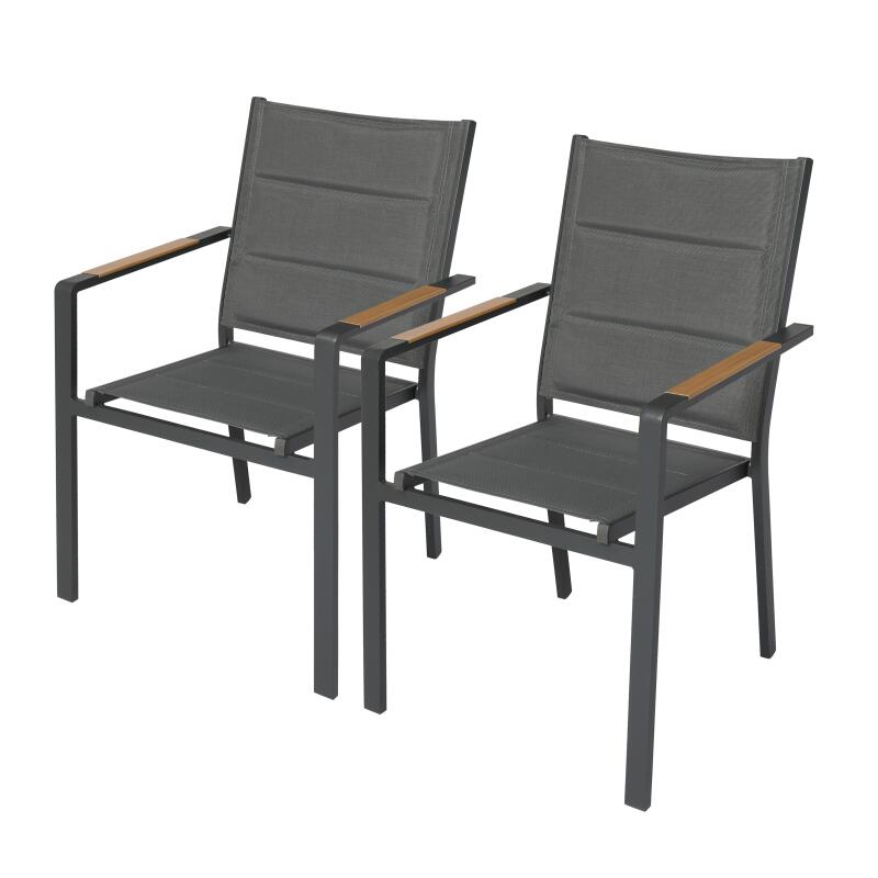 Sedia da giardino in alluminio e Textilene con braccioli - Set da 2