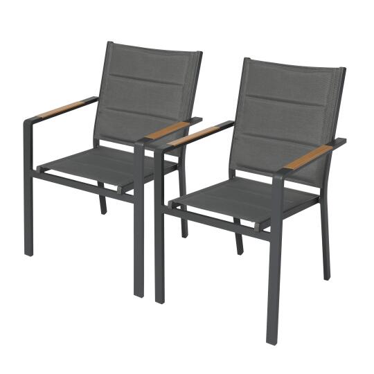 Sedia da giardino in alluminio e Textilene con braccioli - Set da 2