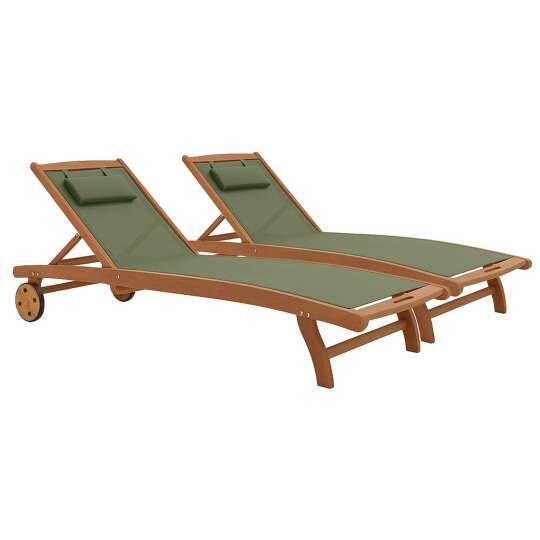 Sdraio da giardino in legno FSC® reclinabili con ruote - Set di 2 | Oviala