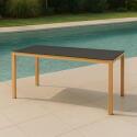 Tavolo da giardino rettangolare in alluminio effetto legno con piano in vetro temperato (180 x 90 x 74 cm)