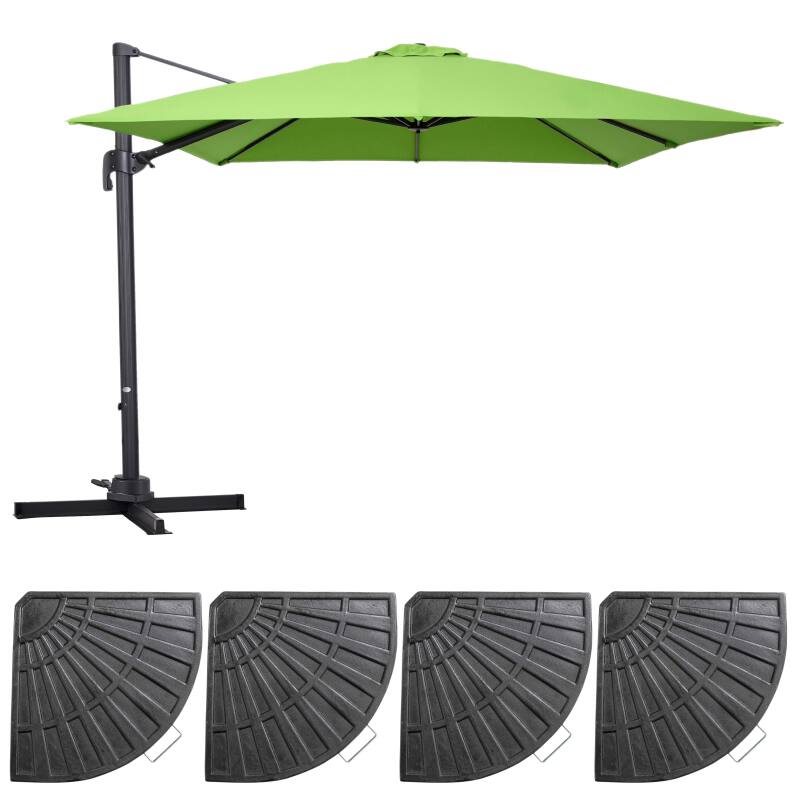 Ombrellone da giardino a braccio quadrato (3 x 3 m) con rotazione a 360° + 4 lastre zavorrate