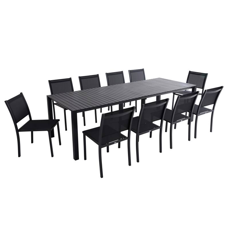 Tavolo da giardino allungabile in alluminio 52/260x100 cm e 10 sedie in textilene