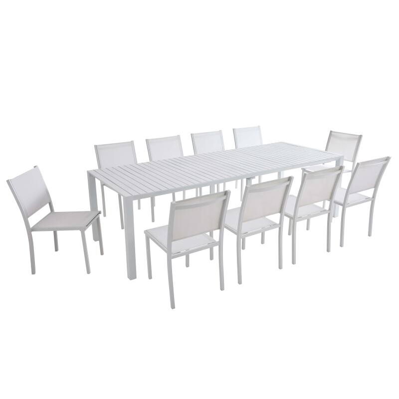 Tavolo da giardino allungabile in alluminio 52/260x100 cm e 10 sedie in textilene