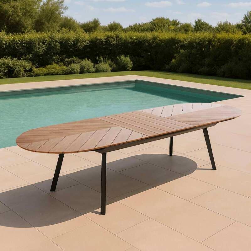 Tavolo da giardino allungabile rettangolare (220/280 x 100 x 76 cm) in alluminio e polywood