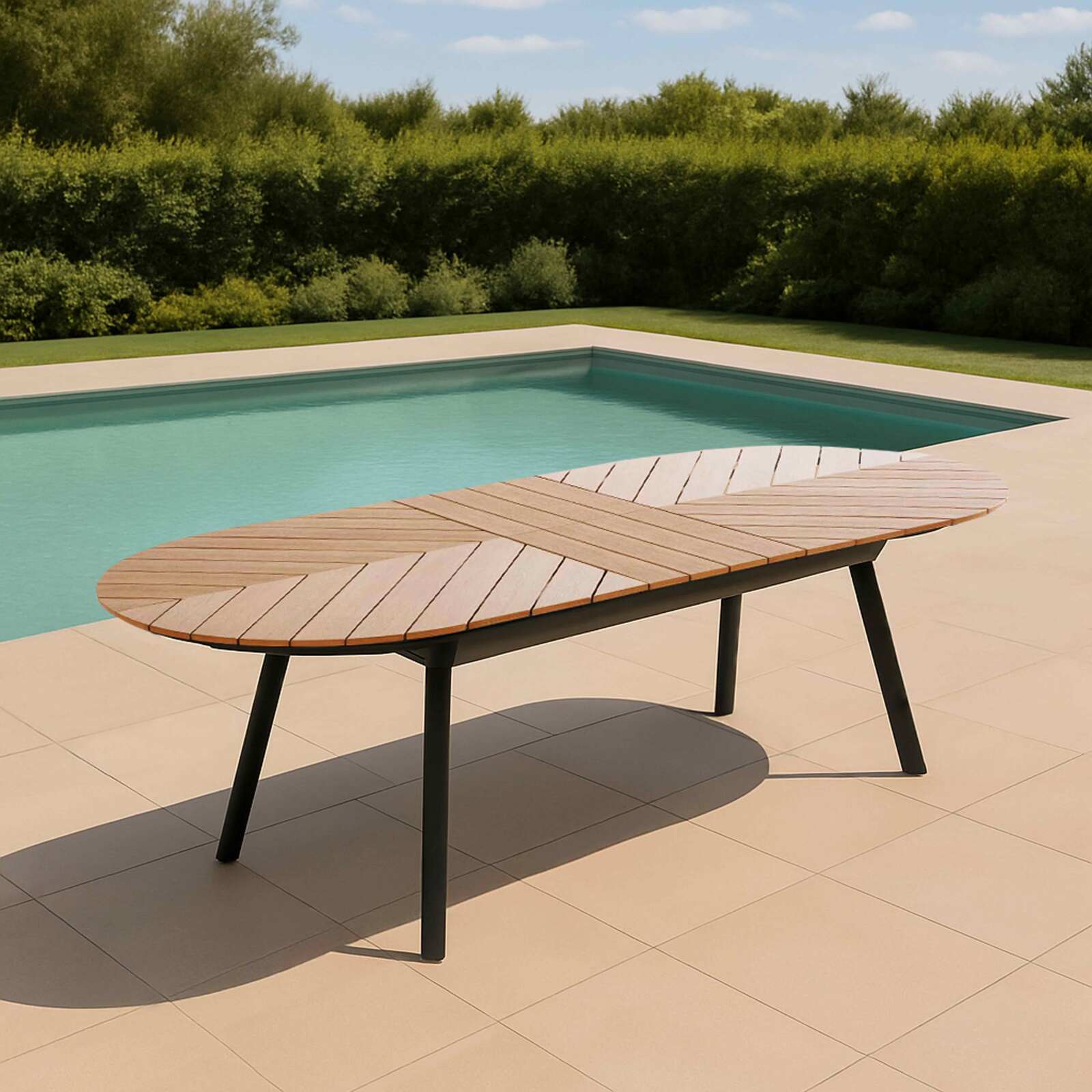 Tavolo da giardino allungabile rettangolare (180/220 x 100 x 76 cm) in alluminio e polywood 