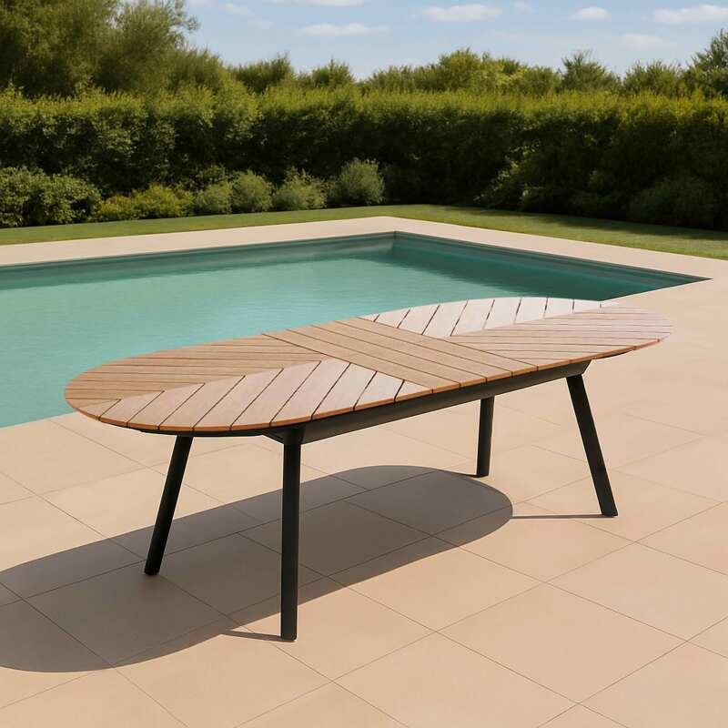 Tavolo da giardino allungabile rettangolare (180/220 x 100 x 76 cm) in alluminio e polywood 