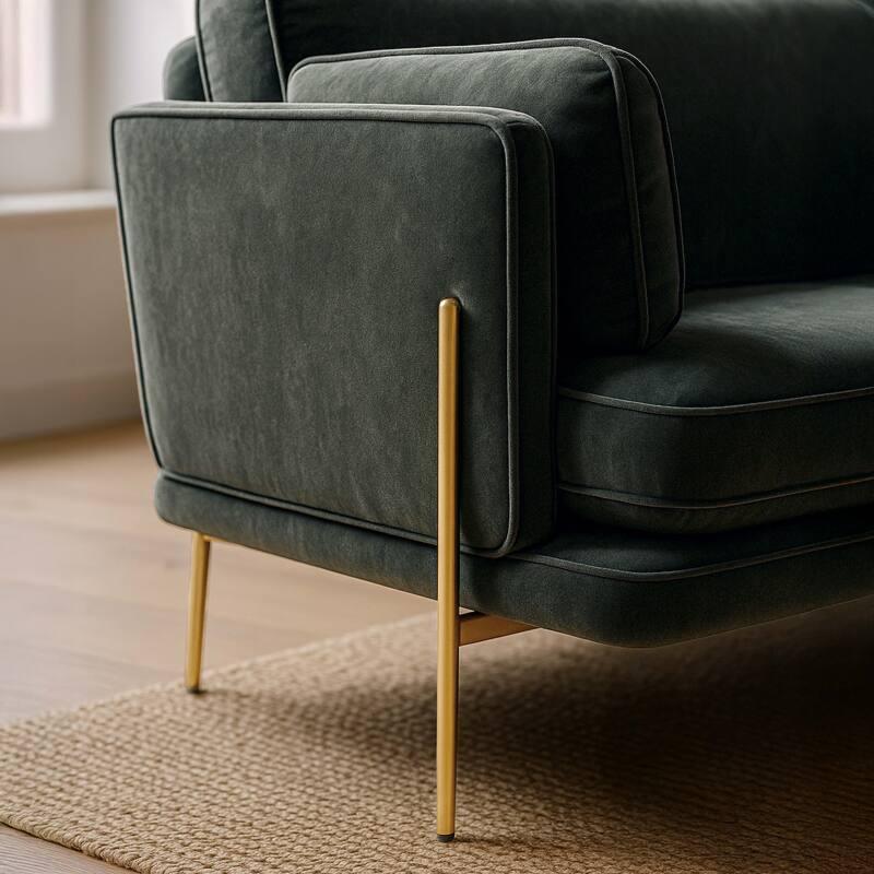 Divano a 3 posti in velluto e legno FSC® con gambe in ottone