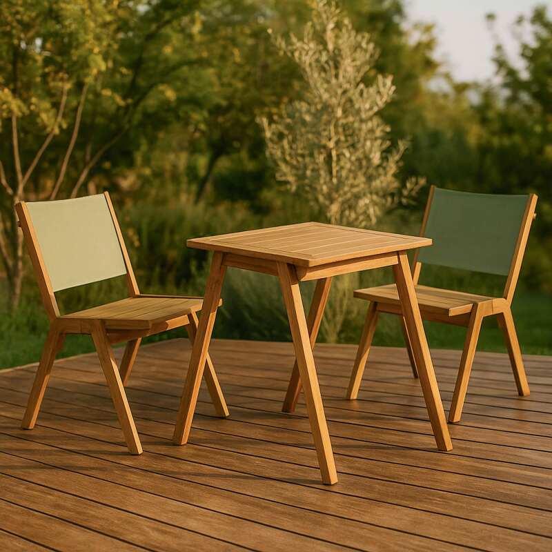 Tavolo da giardino quadrato 67 x 80 x 76 cm in legno di eucalipto FSC® e 2 sedie