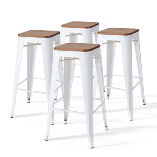 Set di 4 sgabelli alti in metallo e legno + cuscinetti antiscivolo | Oviala
