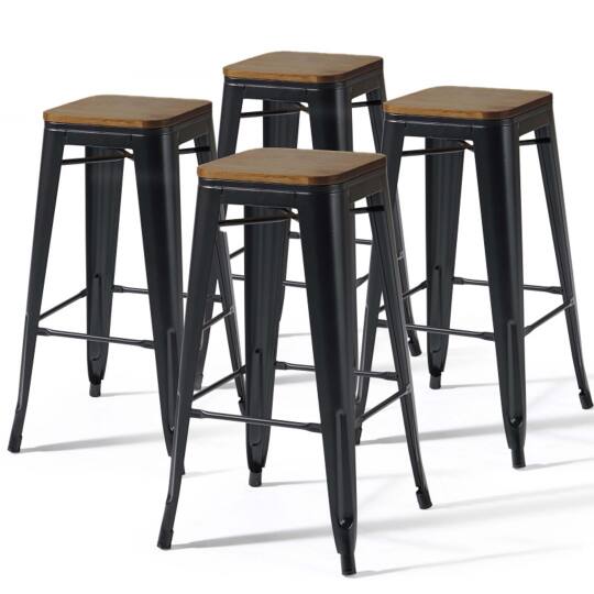 Set di 4 sgabelli da bar opachi e legno (43 x 43 x 76 cm)