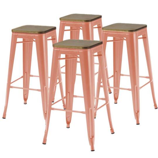 Set di 4 sgabelli alti in metallo e legno + cuscinetti antiscivolo | Oviala
