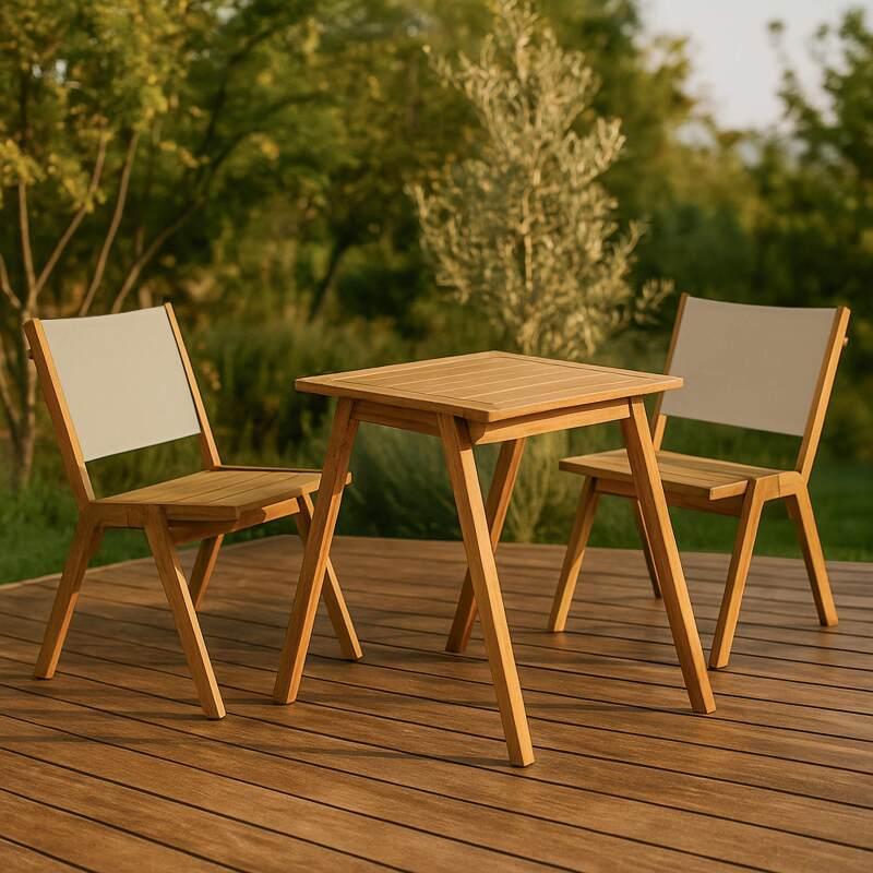 Tavolo da giardino quadrato 67 x 80 x 76 cm in legno di eucalipto FSC® e 2 sedie