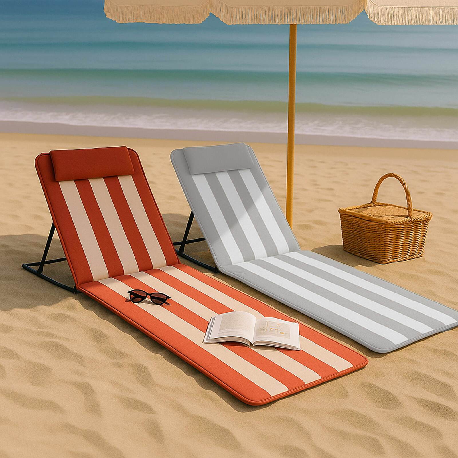 Set di 2 tappetini da mare pieghevoli in denim e rosa