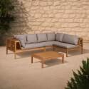 Salotto da giardino basso ad angolo per 4 persone con tavolo in legno di eucalipto FSC®