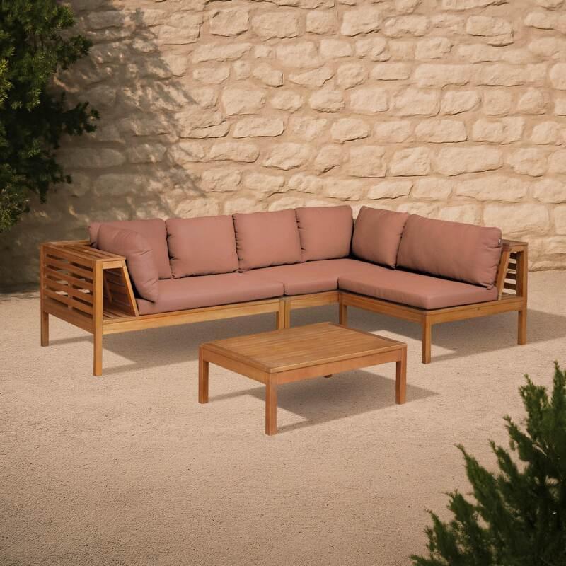 Salotto da giardino basso ad angolo per 4 persone con tavolo in legno di eucalipto FSC®