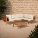 Salotto da giardino basso ad angolo per 4 persone con tavolo in legno di eucalipto FSC®
