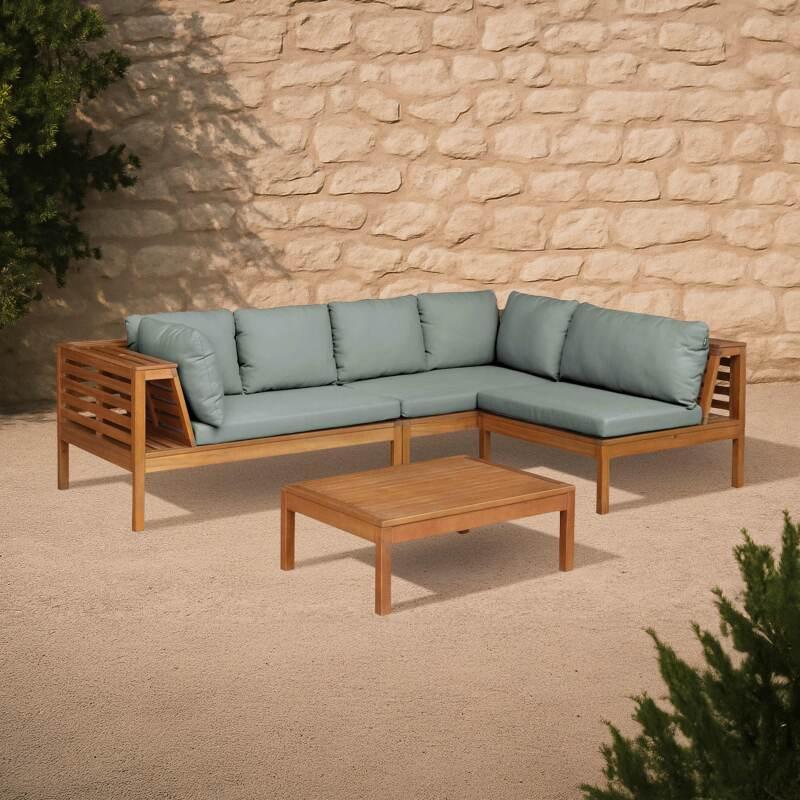 Salotto da giardino basso ad angolo per 4 persone con tavolo in legno di eucalipto FSC®