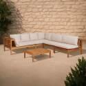 Salotto da giardino basso ad angolo a 5 posti con tavolo in legno di eucalipto FSC®