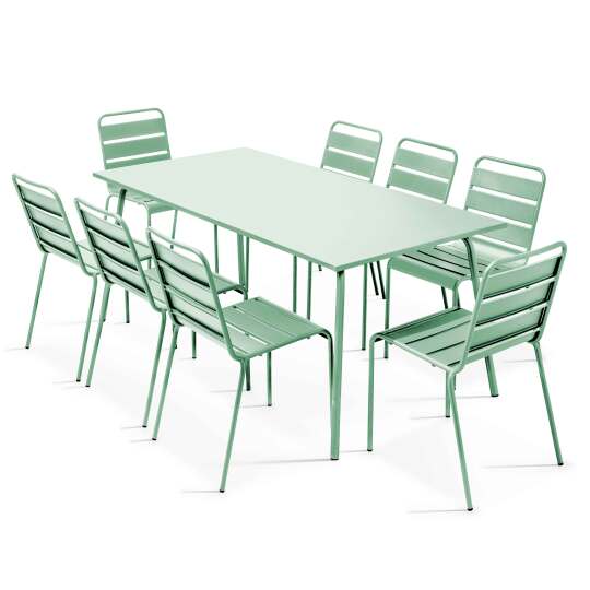 Tavolo da giardino rettangolare 180 x 90 cm e 8 sedie in metallo
