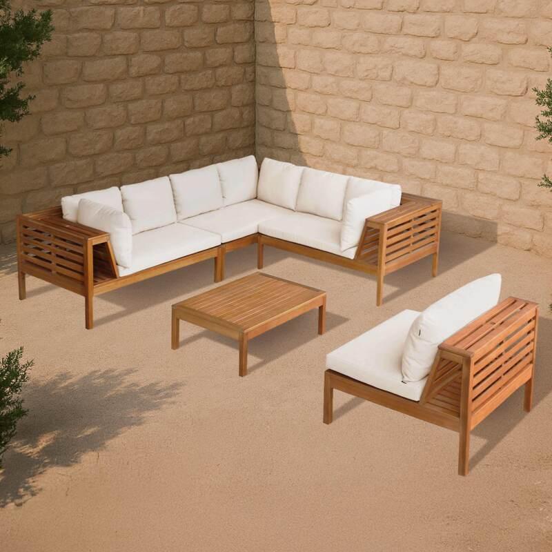 Salotto da giardino basso a 6 posti con tavolo in legno di eucalipto FSC®