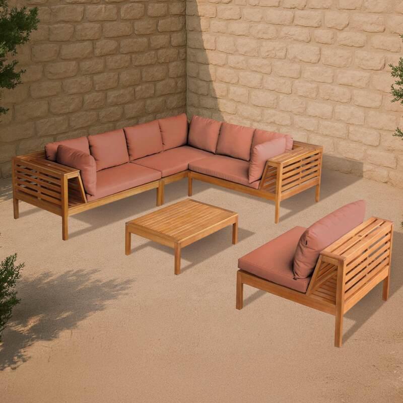 Salotto da giardino basso a 6 posti con tavolo in legno di eucalipto FSC®