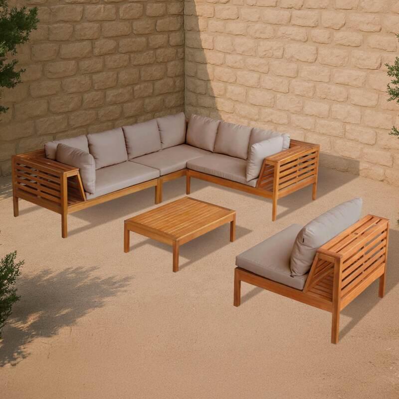 Salotto da giardino basso a 6 posti con tavolo in legno di eucalipto FSC®