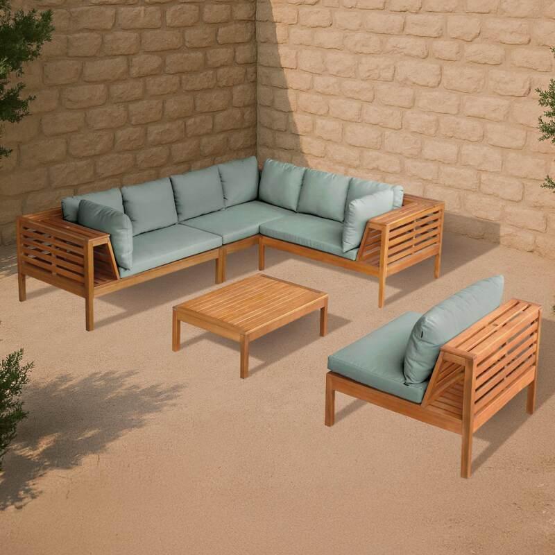 Salotto da giardino basso a 6 posti con tavolo in legno di eucalipto FSC®