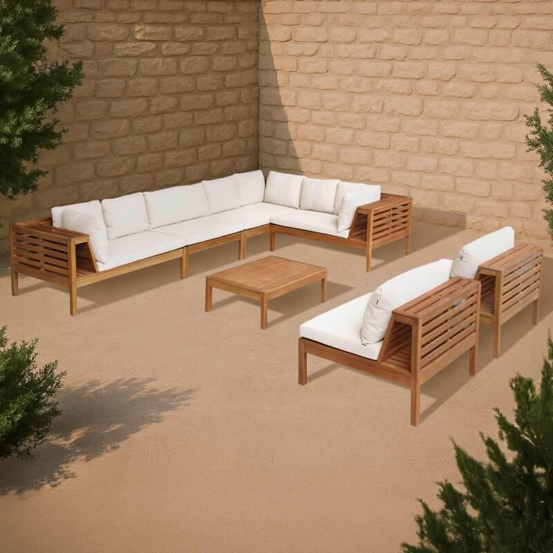 Salotto da giardino basso a 8 posti con tavolo in legno di eucalipto FSC®