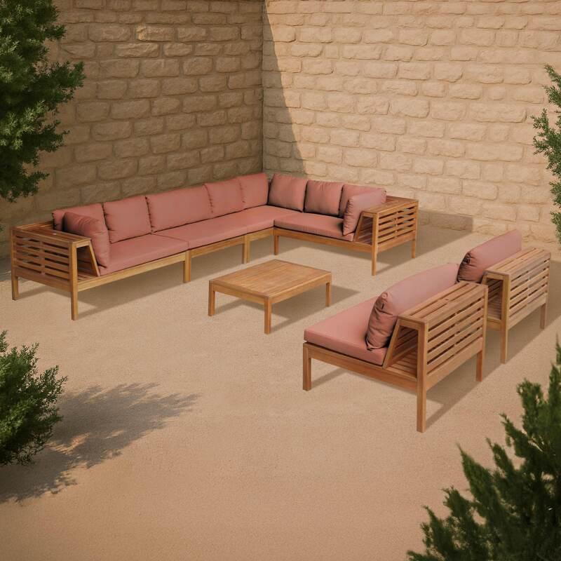 Salotto da giardino basso a 8 posti con tavolo in legno di eucalipto FSC®
