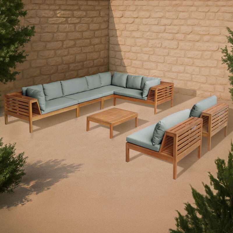 Salotto da giardino basso a 8 posti con tavolo in legno di eucalipto FSC®