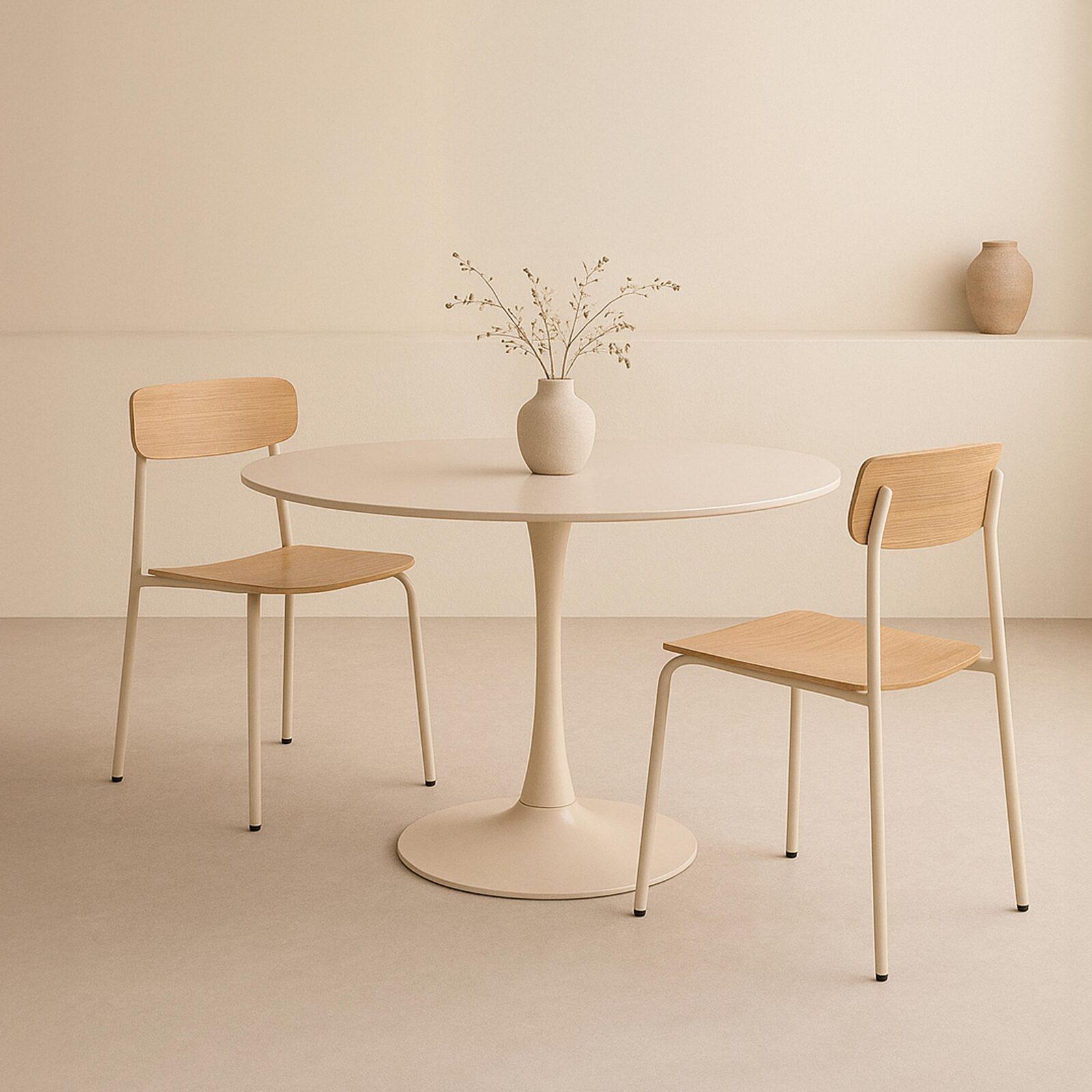 Tavolo da pranzo rotondo in melamina e metallo 4 persone 