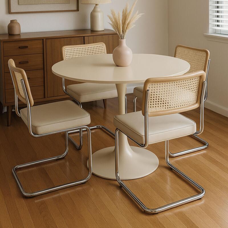 Tavolo da pranzo rotondo in melamina e metallo 4 persone  (3/6)