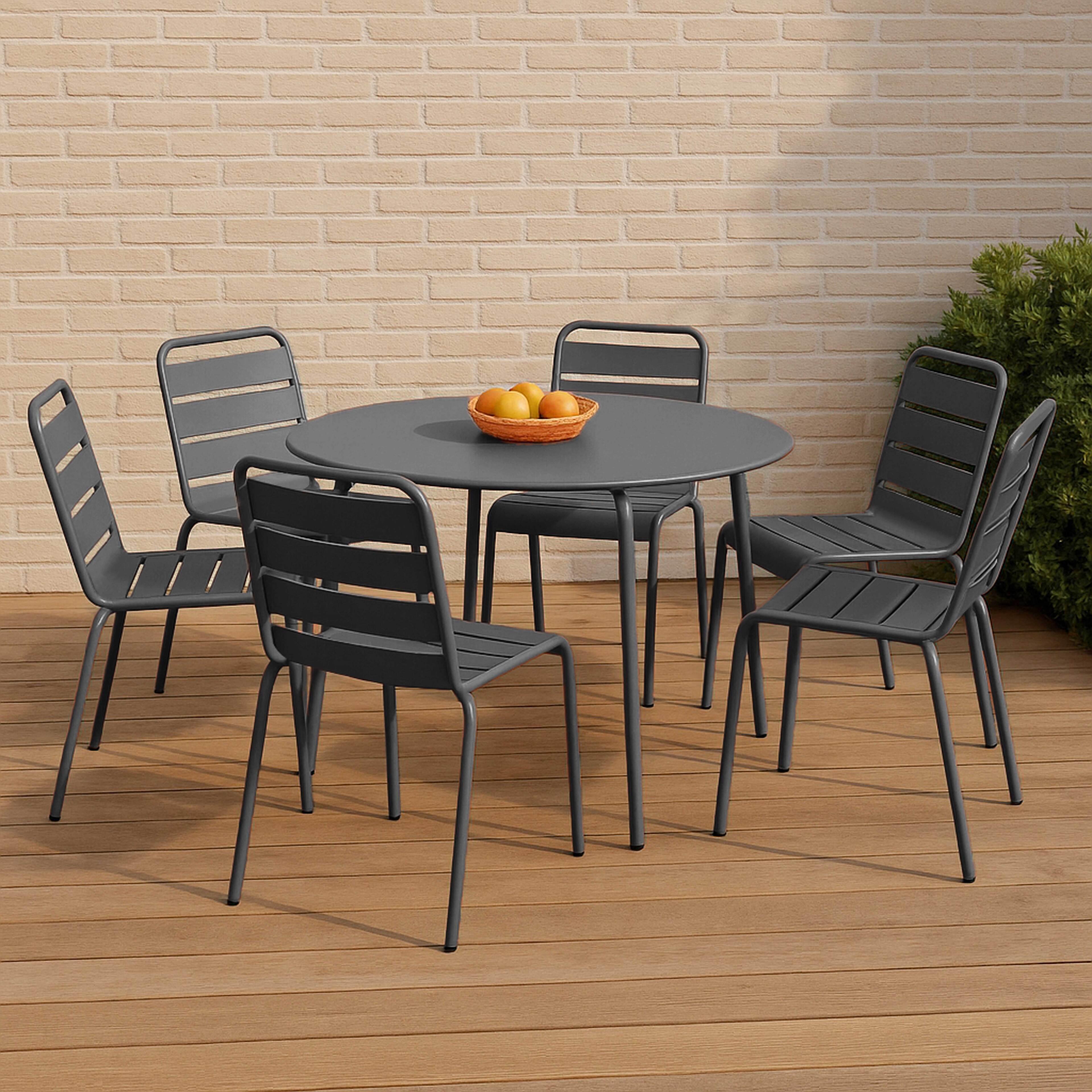 Tavolo da giardino rotondo e sedie in metallo robusto e di