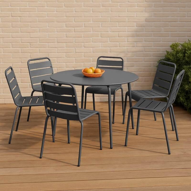 Tavolo da giardino rotondo in metallo Ø120 cm e 6 sedie