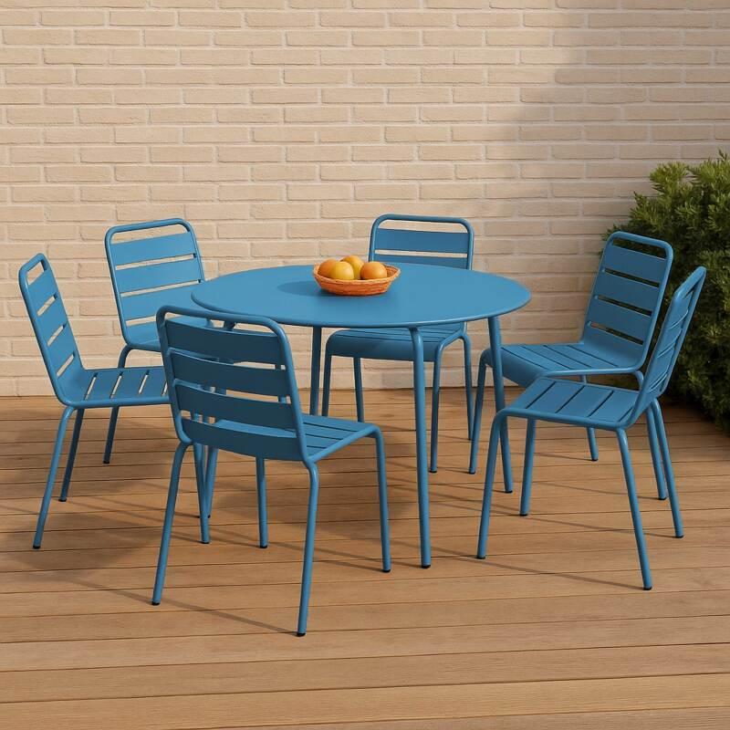 Tavolo da giardino rotondo in metallo Ø120 cm e 6 sedie