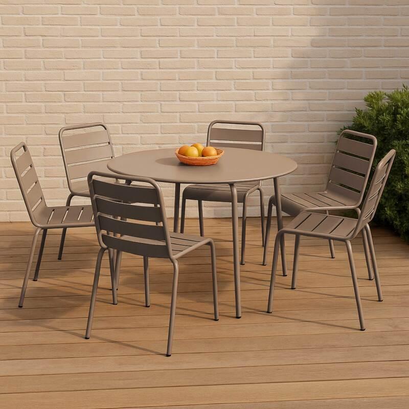 Tavolo da giardino rotondo in metallo Ø120 cm e 6 sedie