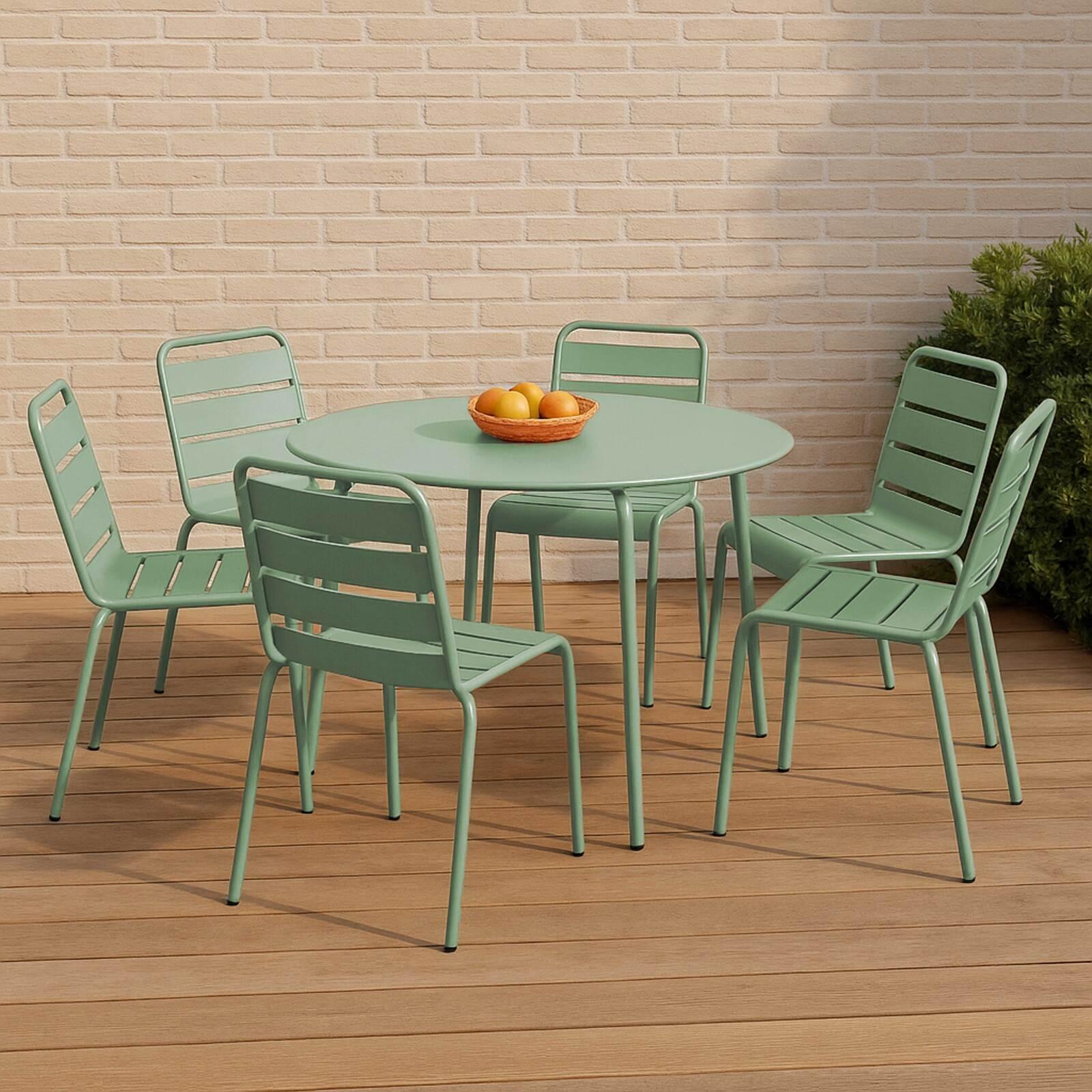Tavolo da giardino rotondo in metallo Ø120 cm e 6 sedie
