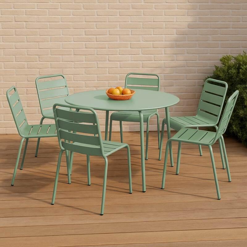 Tavolo da giardino rotondo in metallo Ø120 cm e 6 sedie