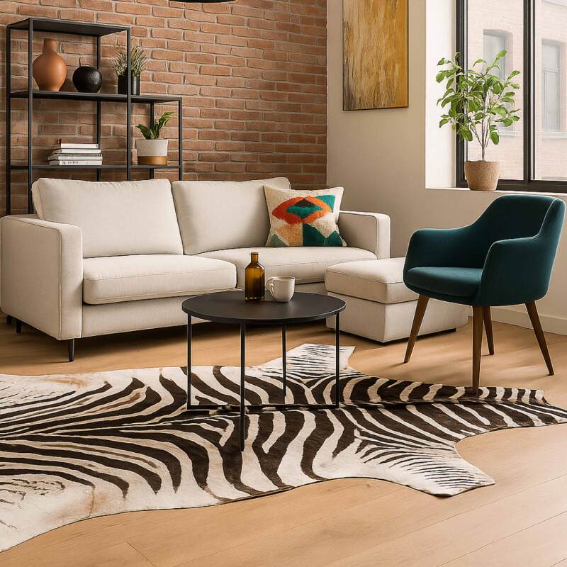 Tappeto imitazione pelle di zebra 155 x 190 cm