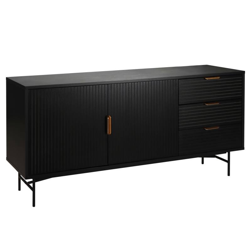 Buffet con 2 ante e 3 cassetti in MDF con melaminico e decoro acciaio 160 cm