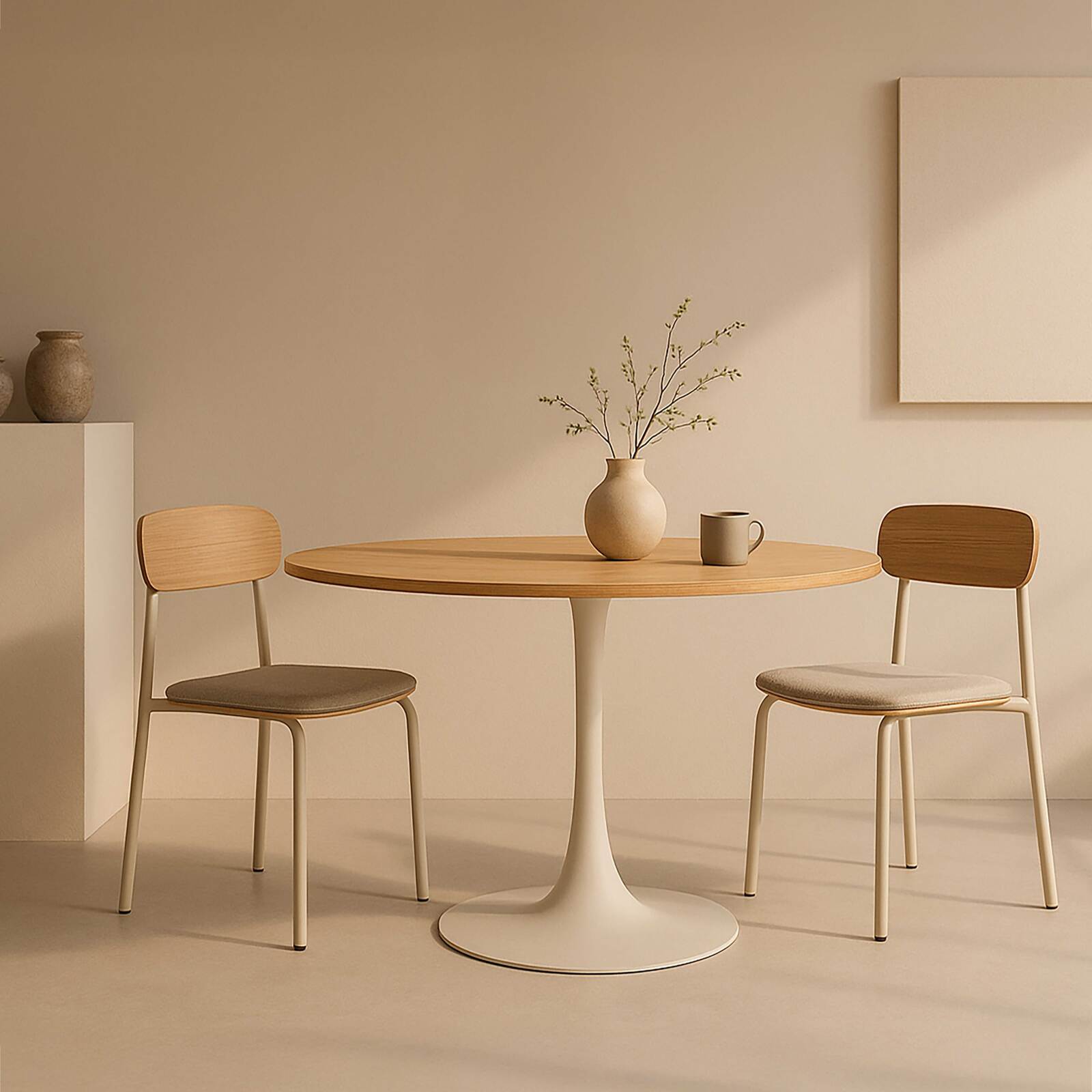 Tavolo da pranzo rotondo in melamina e metallo per 4 persone