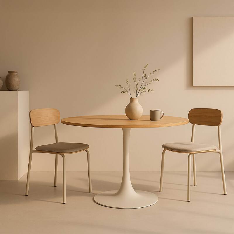 Tavolo da pranzo rotondo in melamina e metallo per 4 persone