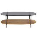 Tavolino da salotto in vetro e effetto legno chiaro ovale 120 x 55 x 40 cm