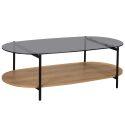 Tavolino da salotto in vetro e effetto legno chiaro ovale  120 x 55 x 40 cm