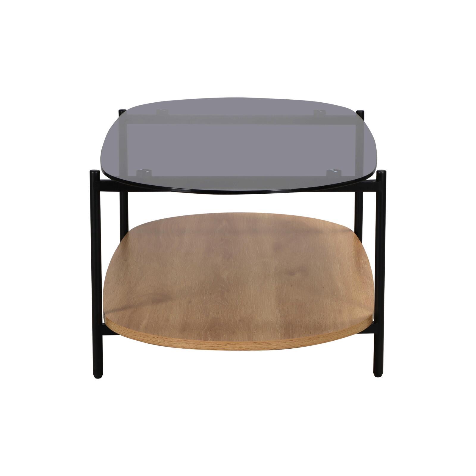 Tavolino da salotto in vetro e effetto legno chiaro ovale  120 x 55 x 40 cm Tavolino da salotto in vetro e effetto legno chiaro ovale  120 x 55 x 40 cm