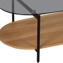 Tavolino da salotto in vetro e effetto legno chiaro ovale 120 x 55 x 40 cm