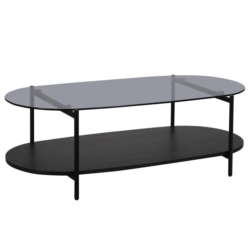 Tavolino da salotto in vetro e effetto legno nero ovale  120 x 55 x 40 cm