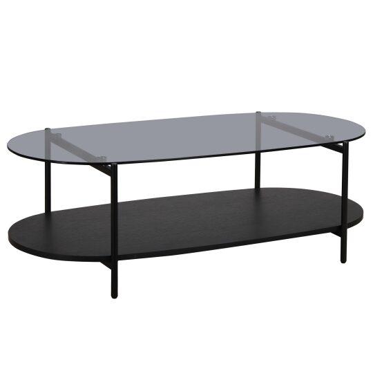 Tavolino da salotto in vetro e effetto legno nero ovale 120 x 55 x 40 cm